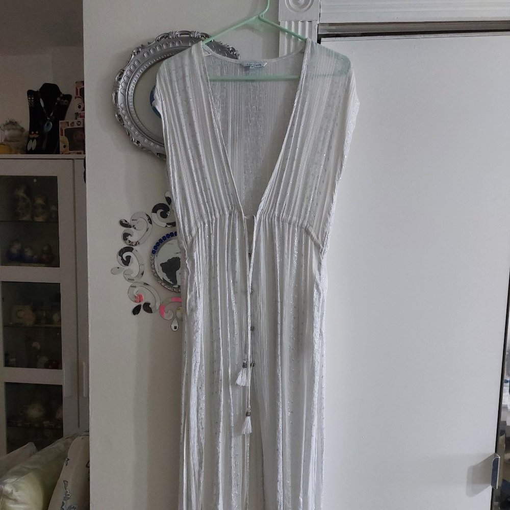 Blue Island Long White Dress Shiny Glitters In Between Lightweight Beach Dress M